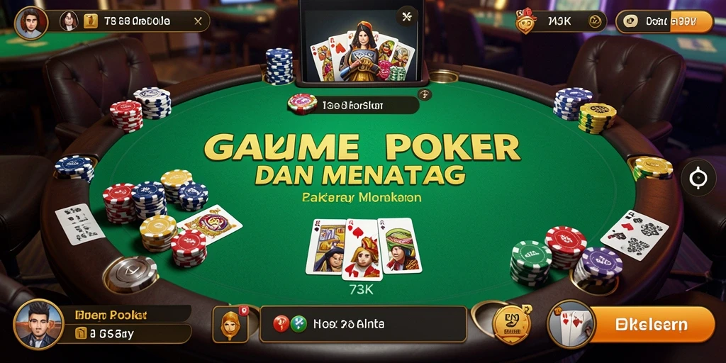 Screenshot gameplay Poker di 73K menunjukkan suasana permainan yang menegangkan.