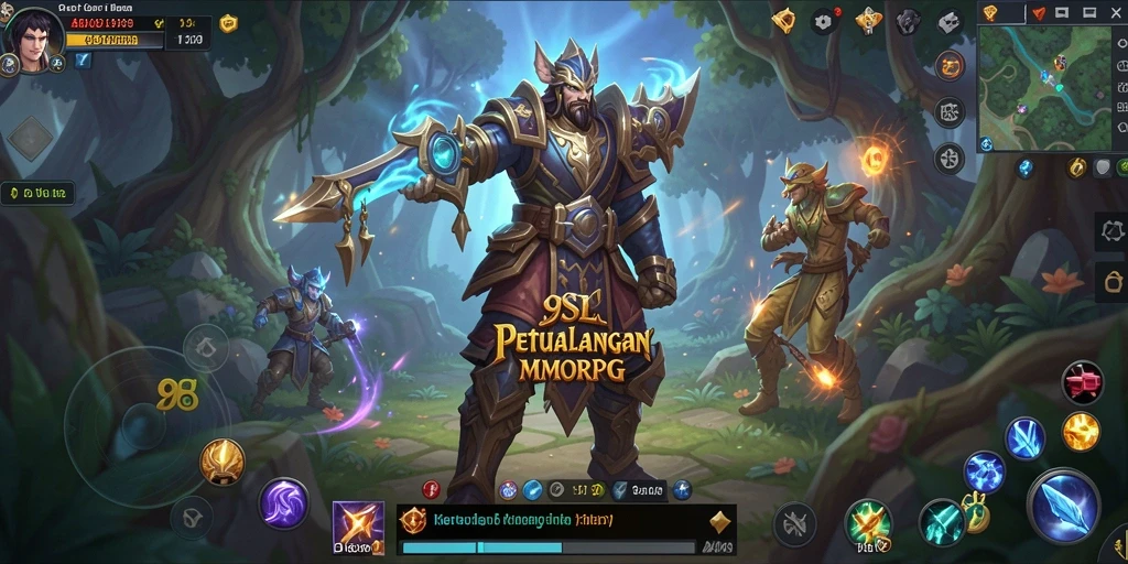 Tampilan gameplay 9SL dengan karakter yang beraksi dalam pertempuran MMORPG.