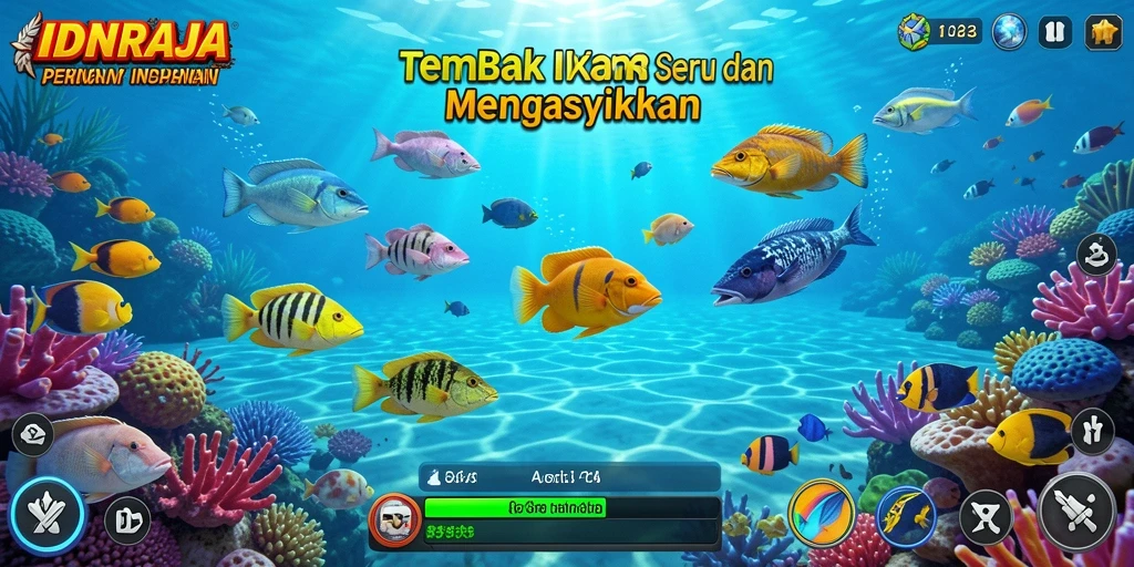 Tangkapan layar gameplay seru IDNRAJA saat menembak ikan.