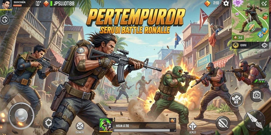 Screenshot menunjukkan aksi mendebarkan dalam permainan Battle Royale JPSLOT88.