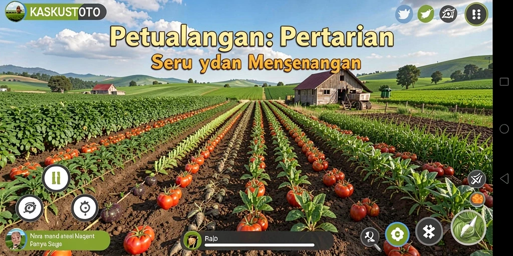 Screenshot gameplay KASKUSTOTO menampilkan suasana pertanian yang cerah dan interaktif.