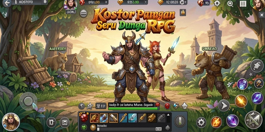Screenshot KOSTOTO menampilkan pertempuran epik di dunia RPG yang menakjubkan.