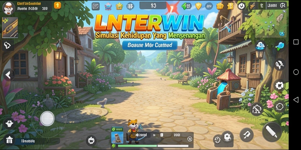Tampilan gameplay LNTERWIN dengan berbagai aktivitas yang menarik.
