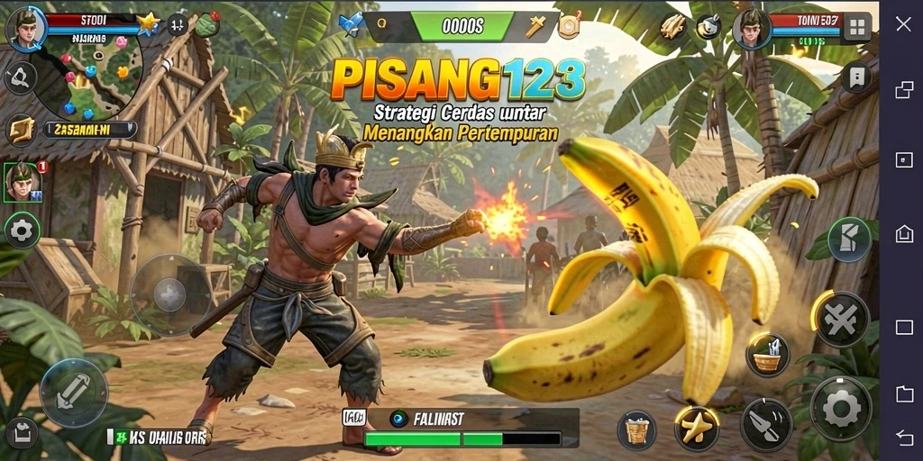 Tangkapan layar PISANG123 menampilkan aksi pertempuran strategi yang intens.