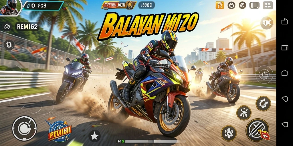 Tangkapan layar <strong>REMI62</strong> yang menunjukkan aksi balapan motor seru.