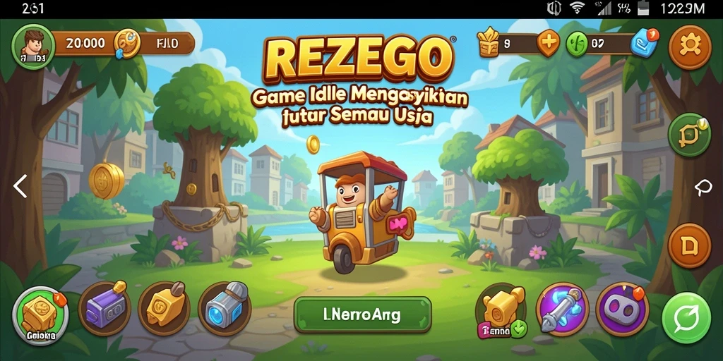 Tampilan gameplay REZEGO yang menggembirakan dan santai.