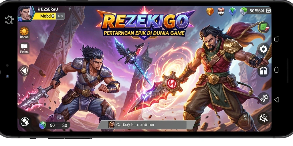 Tangkapan layar REZEKIGO menampilkan pertarungan mendebarkan dengan karakter unik.