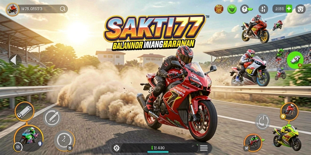 Gameplay seru SAKTI77 dengan balapan motor yang mendebarkan.