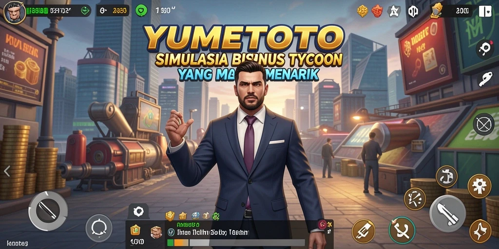 Screenshot gameplay YUMETOTO menampilkan manajemen bisnis yang mendetail.